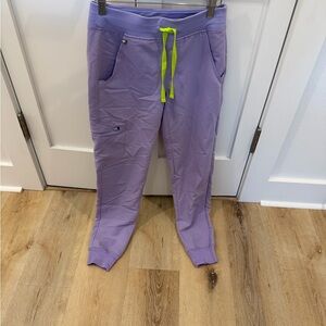 Figs  Purple Joggers with Bright Green Drawstring